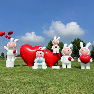Eco-friendly Garden Decoration Life Size Fiberglass Ornament Model Outdoor Cartoon Rabbit Statue