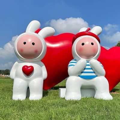Eco-friendly Garden Decoration Life Size Fiberglass Ornament Model Outdoor Cartoon Rabbit Statue