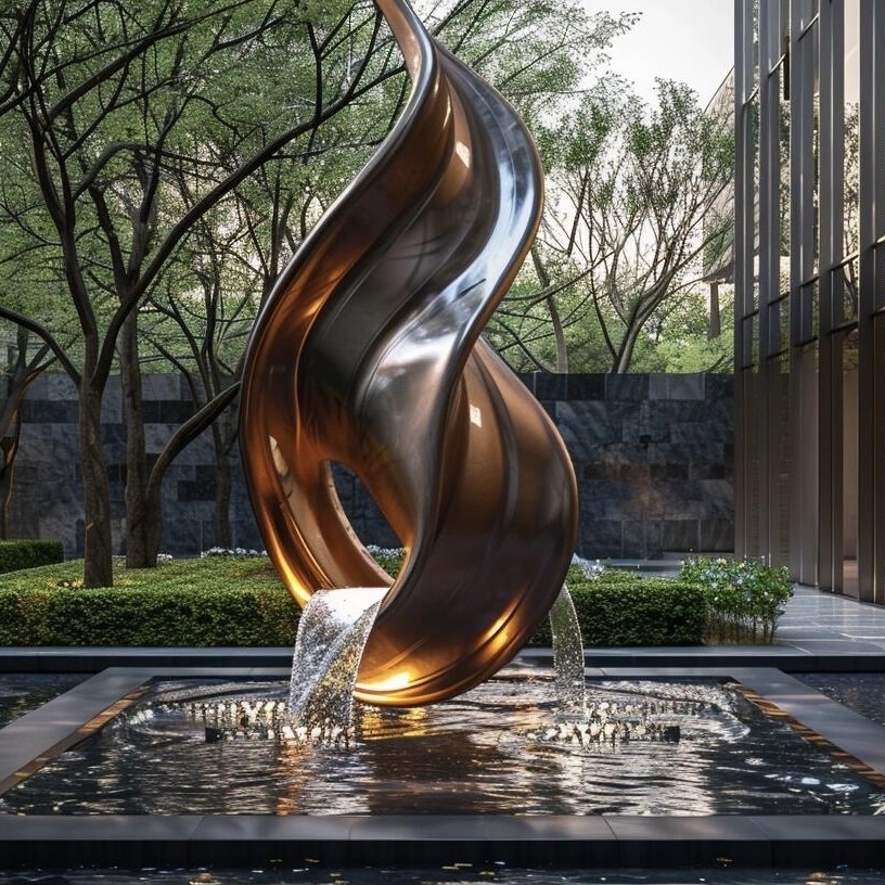 Square Garden Fountain Outdoor Sculpture Steel Garden Landscape Art Sculpture Hard Enamel Technique