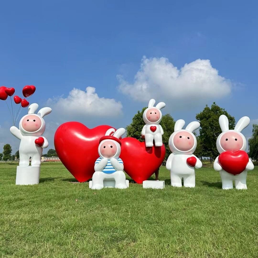 Eco-friendly Garden Decoration Life Size Fiberglass Ornament Model Outdoor Cartoon Rabbit Statue