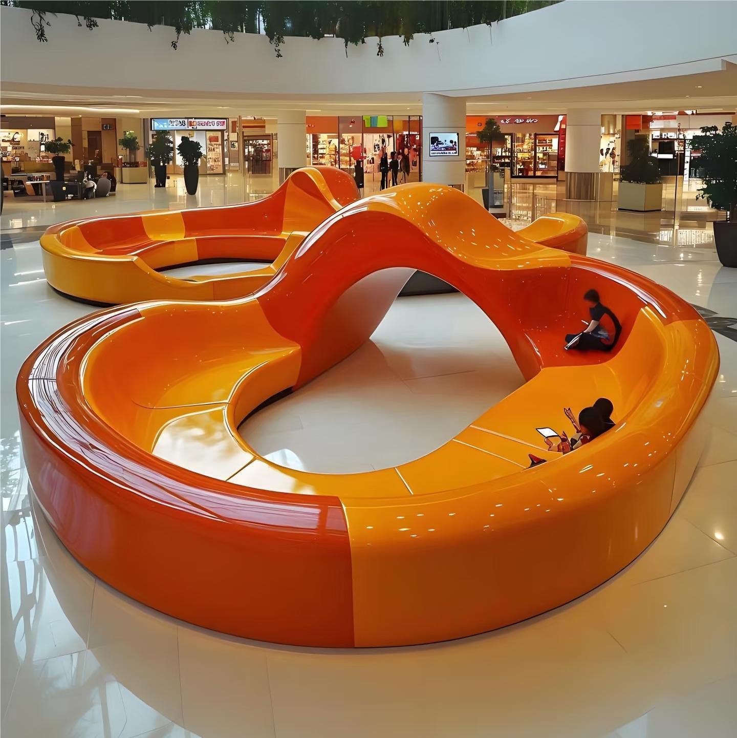 Large Size Shopping Mall Bench Fiberglass Sculpture Furniture Customization 3D Modeling Support